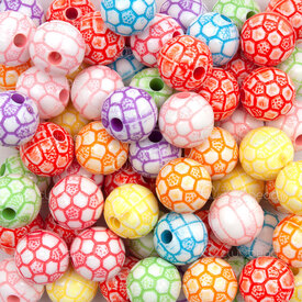 1103-0459 - Acrylic Bead Round 10mm Soccer Ball Mix Color 2mm hole 100g 1Bag 1103-0459,Chatons,montreal, quebec, canada, beads, wholesale