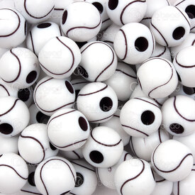 1103-0460-03WH - Sport Acrylic Bead Tennis Ball 10mm Black Line White Base 3mm hole 100gr 1bag (approx.120pcs) 1103-0460-03WH,Sport,montreal, quebec, canada, beads, wholesale