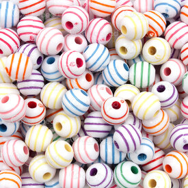 1103-0461-0801 - Acrylic Bead Stripe Round 8mm Mix Color Design White Base 2mm hole 1bag 100gr (approx. 360pcs) 1103-0461-0801,bande,montreal, quebec, canada, beads, wholesale