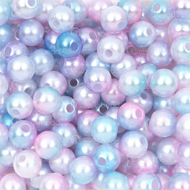 1103-0484-0801 - Acrylic Bead Round 8mm Pearl Pink-Blue on White base 2mm Hole 380pcs 1 bag 100gr 1103-0484-0801,Blanc 8mm,montreal, quebec, canada, beads, wholesale