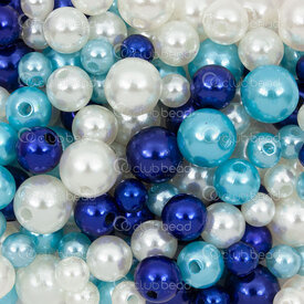 1103-0486-MIX3 - Acrylique Bille Rond Assortiment 6-10mm Perle Blanc-Cobalt-Turquoise Trou 1.2mm 1Sac 100gr 1103-0486-MIX3,asx,montreal, quebec, canada, beads, wholesale