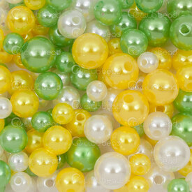 1103-0486-MIX5 - Acrylique Bille Rond Assortiment 6-10mm Perle Blanc-Jaune-Vert Trou 1.2mm 1Sac 100gr 1103-0486-MIX5,asx,montreal, quebec, canada, beads, wholesale