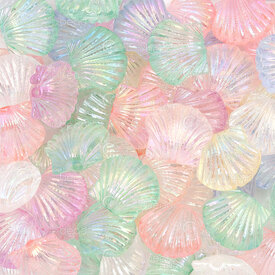 1103-0489-MIX - Bille Acrylique Coquillage 11x12x6mm Couleur Mix Pastel AB Transparent Trou 1.5mm 100gr (approx. 200pcs) 1103-0489-MIX,Billes,Plastique,montreal, quebec, canada, beads, wholesale
