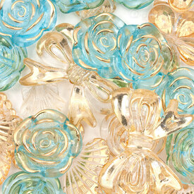 1103-0497-MIX - Bille Acrylique Assortiment Nature-Fleur-Boucle Bleur-Or Forme-Taille Varie 100gr 1103-0497-MIX,Billes,Plastique,montreal, quebec, canada, beads, wholesale