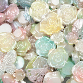 1103-0497-MIX1 - Bille Acrylique Assortiment Nature-Fleur-Boucle Couleur Pastel Perle Mix Forme-Taille Varie 100gr 1103-0497-MIX1,mis,montreal, quebec, canada, beads, wholesale