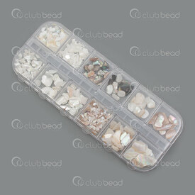 1103-0502-MIX01 - Coquillage Chaton Eclat et Endos Plat a Coller Blanc-Naturel Assortiment Taille-Forme 1 Boite 1103-0502-MIX01,12mm,montreal, quebec, canada, beads, wholesale