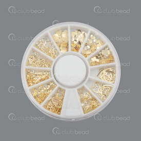 1103-0503-MGL01 - Metal Nail Art Decoration Gold Assorted Heart-Diamond Shape (approx. 200 pcs) 1 Round Dispenser Box 1103-0503-MGL01,distributeur,montreal, quebec, canada, beads, wholesale