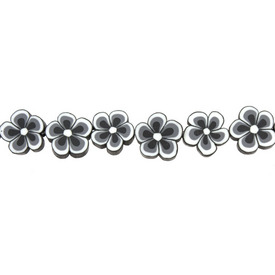 1104-0191 - Polymer Clay Bead Flower Flat 11MM White/Black 16'' String 1104-0191,montreal, quebec, canada, beads, wholesale