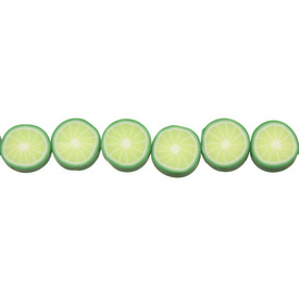 1104-0195 - Polymer Clay Bead Lime Flat 11MM Green 16'' String 1104-0195,montreal, quebec, canada, beads, wholesale