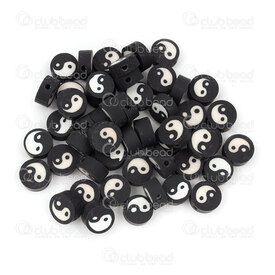 1104-0510-01 - Polymere Bille Pastille 9x4mm Motif Yin-Yang Noir-Blanc Trou 1.5mm 50pcs 1104-0510-01,=p,montreal, quebec, canada, beads, wholesale
