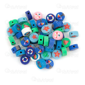1104-0510-MIX1 - Polymere Bille Pastille 9x4mm Motif Ocean Couleur Mix Trou 1.5mm 50pcs 1104-0510-MIX1,=p,montreal, quebec, canada, beads, wholesale