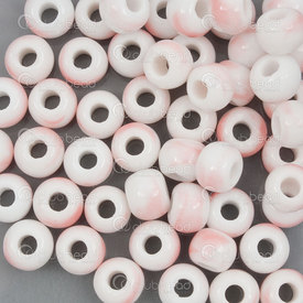 1105-0106-0617 - ceramic bead round 6mm white base light pink design 50pcs 1105-0106-0617,Pale bead white,montreal, quebec, canada, beads, wholesale