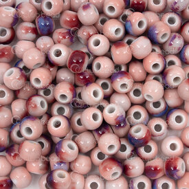 1105-0106-06201 - Ceramique Touraille Bille Rond 6mm Base Rose Motif Couleur Royal Chinois Trou 2mm 50pcs 1105-0106-06201,(4),montreal, quebec, canada, beads, wholesale