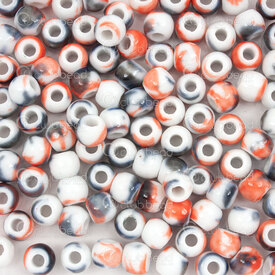 1105-0106-0695 - Kiln Burned ceramic bead round 6mm white base orange-blue design 2mm hole 50pcs 1105-0106-0695,Beads,Ceramic,montreal, quebec, canada, beads, wholesale