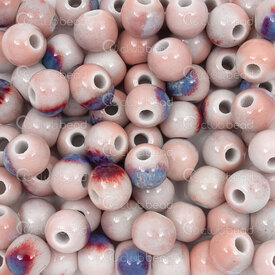 1105-0106-08201 - Kiln Burned ceramic bead round 8mm pink base Chinese royal red design 2.5mm hole 50pcs 1105-0106-08201,(4),montreal, quebec, canada, beads, wholesale