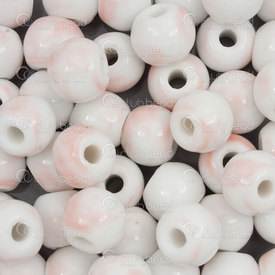 1105-0106-1017 - ceramic bead round 10mm white base light pink design 50pcs 1105-0106-1017,Pale bead white,montreal, quebec, canada, beads, wholesale