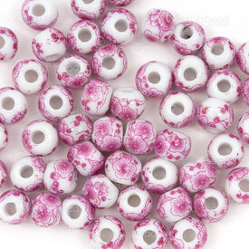1105-0110-06141 - ceramic bead round 6mm magenta flower manual decals 50pcs 1105-0110-06141,FLEURS,montreal, quebec, canada, beads, wholesale