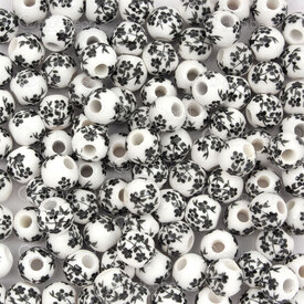 1105-0110-0615 - ceramic bead round 6mm black flower manual decals 2mm hole 50pcs 1105-0110-0615,1105-0,montreal, quebec, canada, beads, wholesale
