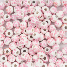 1105-0110-06181 - ceramic bead round 6mm pink flower manual decals 2mm hole 50pcs 1105-0110-06181,1105-0110,montreal, quebec, canada, beads, wholesale