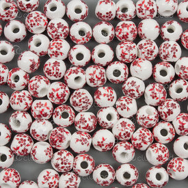 1105-0110-0619 - ceramic bead round 6mm red wine flower manual decals 50pcs 1105-0110-0619,1105-0,montreal, quebec, canada, beads, wholesale