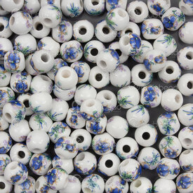 1105-0110-0693 - ceramic bead round 6mm blue-purple flower manual decals 2mm hole 50pcs 1105-0110-0693,Beads,Ceramic,montreal, quebec, canada, beads, wholesale