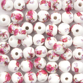1105-0110-08141 - ceramic bead round 8mm pale magenta flower manual decals 50pcs 1105-0110-08141,1105-0110,montreal, quebec, canada, beads, wholesale
