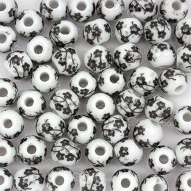 1105-0110-0815 - ceramic bead round 8mm black flower manual decals 50pcs 1105-0110-0815,Beads,Ceramic,montreal, quebec, canada, beads, wholesale