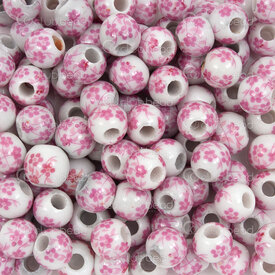 1105-0110-08181 - ceramic bead round 8mm pink flower manual decals 50pcs 1105-0110-08181,céramique,montreal, quebec, canada, beads, wholesale