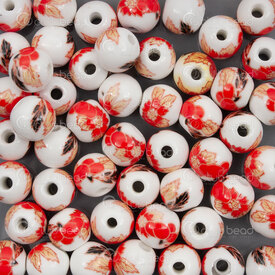 1105-0110-0819 - ceramic bead round 8mm dark red flower manual decals 2mm 50pcs 1105-0110-0819,1105-0,montreal, quebec, canada, beads, wholesale