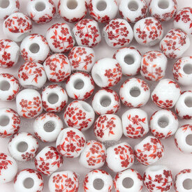 1105-0110-08191 - ceramic bead round 6mm red flower manual decals 50pcs 1105-0110-08191,FLEURS,montreal, quebec, canada, beads, wholesale