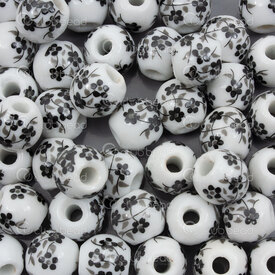 1105-0110-1015 - ceramic bead round 10mm black flower manual decals 50pcs 1105-0110-1015,Beads,Ceramic,montreal, quebec, canada, beads, wholesale