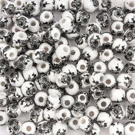1105-0116-0615 - ceramic bead round 6mm black flower plum blossom decals 50pcs 1105-0116-0615,1105-0,montreal, quebec, canada, beads, wholesale