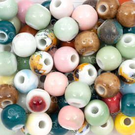 1105-0199-10MIX1 - ceramic bead round 10mm mixed color-style 100gr (approx 80 pcs) 1105-0199-10MIX1,Beads,Ceramic,montreal, quebec, canada, beads, wholesale