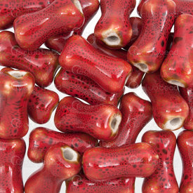 1105-0402-1919 - glazed ceramic bead bone shape 19x7,5mm red 50pcs 1105-0402-1919,Clearance by Category,Ceramic,montreal, quebec, canada, beads, wholesale