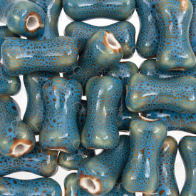 1105-0402-1921 - glazed ceramic bead bone shape 19x7,5mm teal 50pcs 1105-0402-1921,montreal, quebec, canada, beads, wholesale