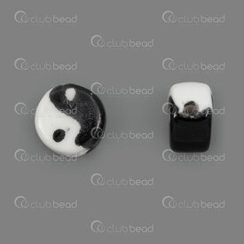 1105-0601-1001 - Ceramic Bead Pellet Ying Yang 10x6.5mm Black-White 2mm hole 10pcs 1105-0601-1001,1105-0,montreal, quebec, canada, beads, wholesale