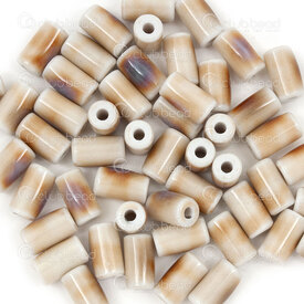 1105-0906-1001 - Ceramic bead Tube 10x6mm Beige Base Caramel Design 2mm hole 50pcs 1105-0906-1001,Car,montreal, quebec, canada, beads, wholesale