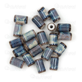 1105-0906-1003 - Ceramic bead Tube 10x6mm Dark Brown Base Denim Blue Design 2mm hole 20pcs 1105-0906-1003,blue's,montreal, quebec, canada, beads, wholesale