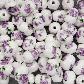 1105-0910-08131 - ceramic bead oval 10.5x8.5mm purple flower manual decals 1.5mm hole 50pcs 1105-0910-08131,Beads,montreal, quebec, canada, beads, wholesale