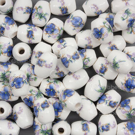 1105-0910-0893 - ceramic bead oval 10.5x8.5mm blue-purple flower manual decals 1.5mm hole 50pcs 1105-0910-0893,Beads,Ceramic,montreal, quebec, canada, beads, wholesale