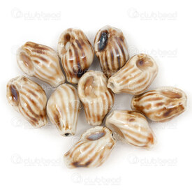 1105-1906-0321 - Ceramic bead Long Conch 21x13x10mm Beige-Caramel Royal Red 2mm hole 10pcs 1105-1906-0321,rex,montreal, quebec, canada, beads, wholesale