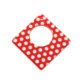 *DB-1106-0531-03 - Resin Pendant Diamond Donut 30MM Red White Dots 10pcs *DB-1106-0531-03,30MM,Pendant,Resin,30MM,Losange,Diamond,Donut,Red,Red,White Dots,China,Dollar Bead,10pcs,montreal, quebec, canada, beads, wholesale