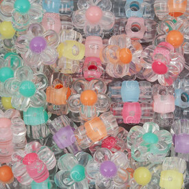 1106-0541-MIX - Plastic Bead Flower 12x12.5x6mm Transparent Colored Center Mix 3mm hole 100gr (app.150pcs) 1106-0541-MIX,montreal, quebec, canada, beads, wholesale