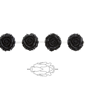 1106-0560-01 - Plastic Bead Flower 16MM Black 8'' String 1106-0560-01,montreal, quebec, canada, beads, wholesale