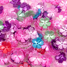 1106-0595-1401 - Acrylic Bead Cap Flower 14x14mm Pearl Mix Color 100gr (app. 430pcs) 1106-0595-1401,flower,montreal, quebec, canada, beads, wholesale