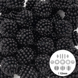 1106-0598-1201 - Plastic Bead Bayberry 12mm Splitable (8-12mm with 4mm gromet) 1.5mm hole Black 100gr Bag (approx. 120pcs) 1106-0598-1201,bille,montreal, quebec, canada, beads, wholesale