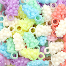 1106-0785-MIX - Plastic Charm Grape 18.5x11x5mm Mix Pastel Color with 5mm loop 1Bag 100gr (approx. 200pcs) 1106-0785-MIX,Charms,montreal, quebec, canada, beads, wholesale