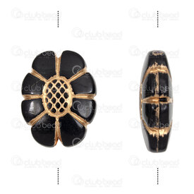 *M-1106-1201 - Plastic Bead  20X15MM Oval Flower Black  With Gold Design (500gr. App. 416 pcs.) *M-1106-1201,Beads,Plastic,Flower,Bead,Plastic,Plastic,20X15MM,Flower,Flower,Oval,Black,Black,Gold Design,China,montreal, quebec, canada, beads, wholesale