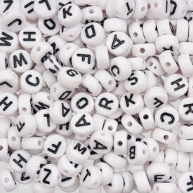 1106-9961-HQ - Plastic Bead Rondelle Alphabet letters 7x3.5mm Black Letter on White Base High Quality (approx. 1000pcs) 1 bag 100gr 1106-9961-HQ,Beads,Plastic,Letters and Numbers,montreal, quebec, canada, beads, wholesale