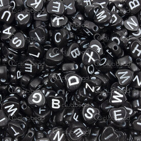 1106-9963-BN - Plastic Bead Heart Alphabet letters 7x3.5mm White Letter on Black Base 1.5mm hole (approx. 1000pcs) 1 bag 100gr 1106-9963-BN,Beads,Plastic,Letters and Numbers,montreal, quebec, canada, beads, wholesale